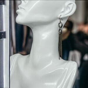 Chic Black Chrome Figure 8 Dangle Earrings with Chain Fringe